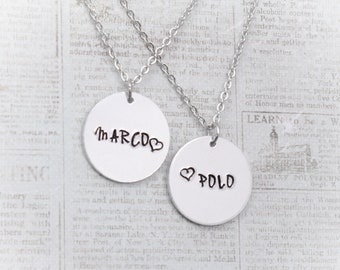 Marco Polo necklaces, Best friends necklaces, BFF necklaces, Sister necklaces, Matching necklaces, Two of a kind jewelry, Swim party favor