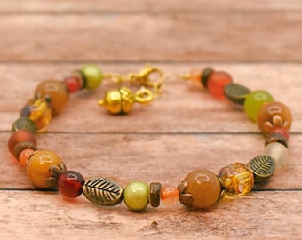 Fall beaded bracelet, Autumn jewelry, Handmade Fall bracelet, Woodland bracelet, Fall colors jewelry, Beaded Autumn bracelet