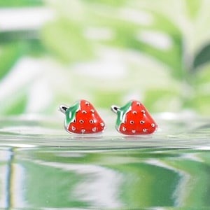 Tiny strawberry stud earrings, Small cute strawberry earrings, Mini strawberry earrings, Cute gift for gardener, Fruity earrings