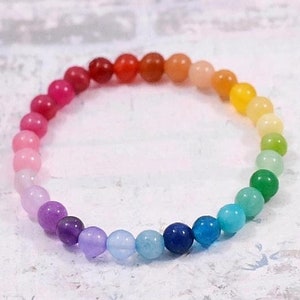 Rainbow gemstone bracelet, Colorful beaded gemstone bracelet, Healing gemstone bracelet, Ombre rainbow bracelet, Rainbow crystal bracelet