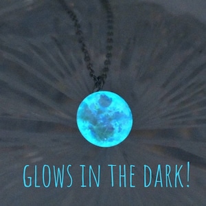 Custom glow moon necklace, Glow in the dark moon necklace, Glowing moon pendant, Moon glow gift, Moonstone necklace, Full moon necklace