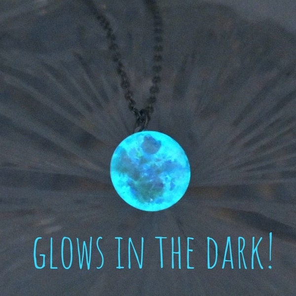 Custom glowing moon necklace, Glow in the dark moon necklace, Glowing moon pendant, Moon glow gift, Moonstone necklace, Full moon necklace