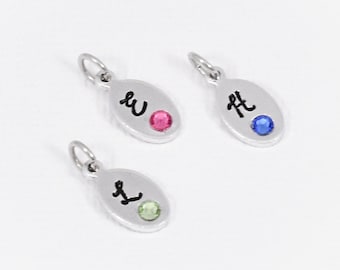 Custom initial birthstone charm, Custom add on initial charm, Personalized birthstone charms, Single initial charm, Add on jewelry tag