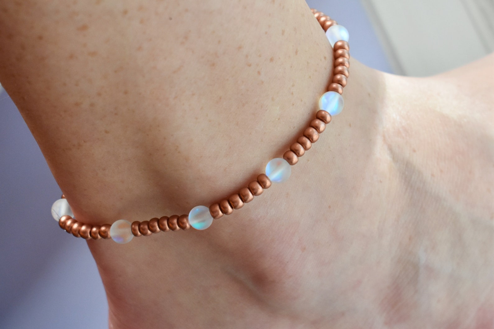 Beaded Copper Stretch Anklet Stackable Ankle Bracelet Etsy