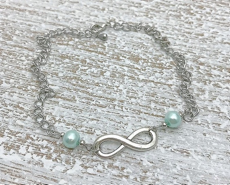 Best friend bracelet Something blue anklet Infinity jewelry Friendship anklets Sister bracelets BFF anklets Pearl infinity anklet