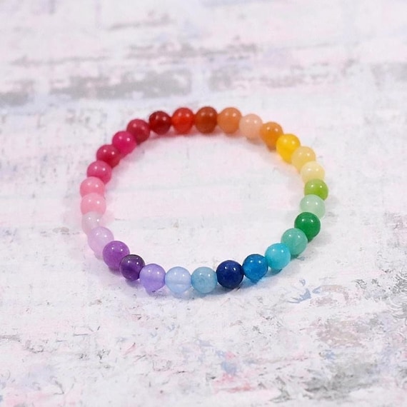 Rainbow gemstone bracelet, Colorful beaded bracelet, Healing bracelet, Ombre bracelet, Rainbow Chakra crystal bracelet