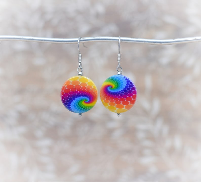 Tie dye dangle earrings Swirl tie dye earrings Colorful