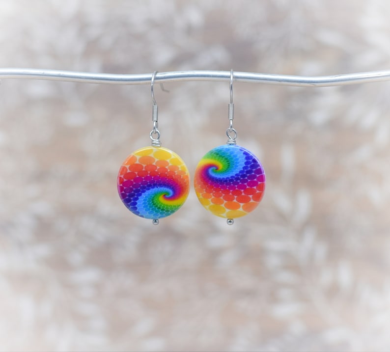 Tie dye dangle earrings Swirl tie dye earrings Colorful 