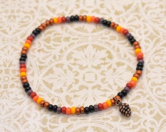 Beaded Autumn anklet, Autumn jewelry, Handmade Fall bracelet, Woodland anklet, Fall seed bead bracelet, Fall colors jewelry