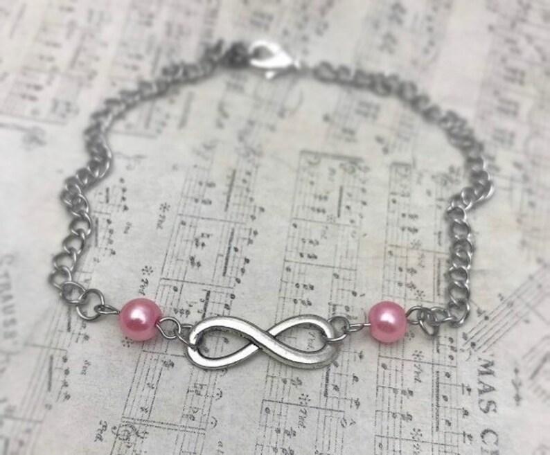 Best friend bracelet Something blue anklet Infinity jewelry Friendship anklets Sister bracelets BFF anklets Pearl infinity anklet
