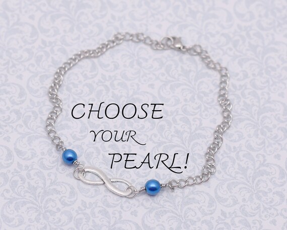 Best friend bracelet Something blue anklet Infinity jewelry Friendship anklets Sister bracelets BFF anklets Pearl infinity anklet
