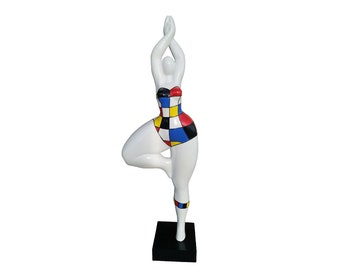 Grande statue de femme ronde multicolore "Nana danseuse", Modèle "Mondrian" décoration Laure Terrier, hauteur 52 centimètres