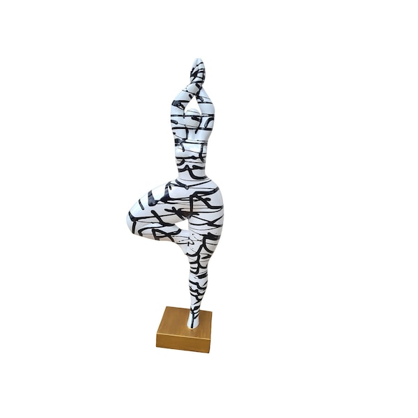 Grande statue de femme ronde multicolore "Nana danseuse", Modèle "Zebra" décoration Laure Terrier, hauteur 52 centimètres