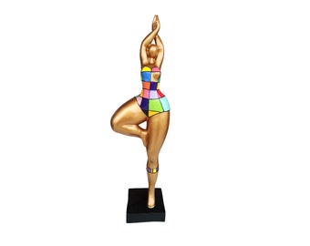 Grande statue de femme ronde multicolore "Nana danseuse", Modèle "Donna" décoration Laure Terrier, hauteur 52 centimètres