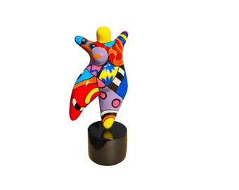 Statue of round woman "Nana dancer" multicolored resin. Height 6,7 Inches with the base