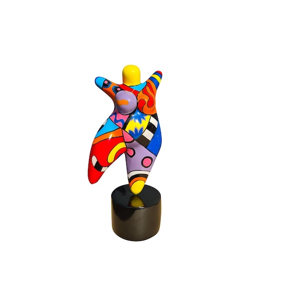 Kleine Statue einer runden Frau „Nana“ aus mehrfarbigem Harz, Höhe 17 Zentimeter mit Sockel