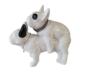 Longueur 19 centim/ètres d/écoration Laure Terrier Statue Deux Chiens Bouledogues Fran/çais /«Amour/» Mod/èle en c/éramique