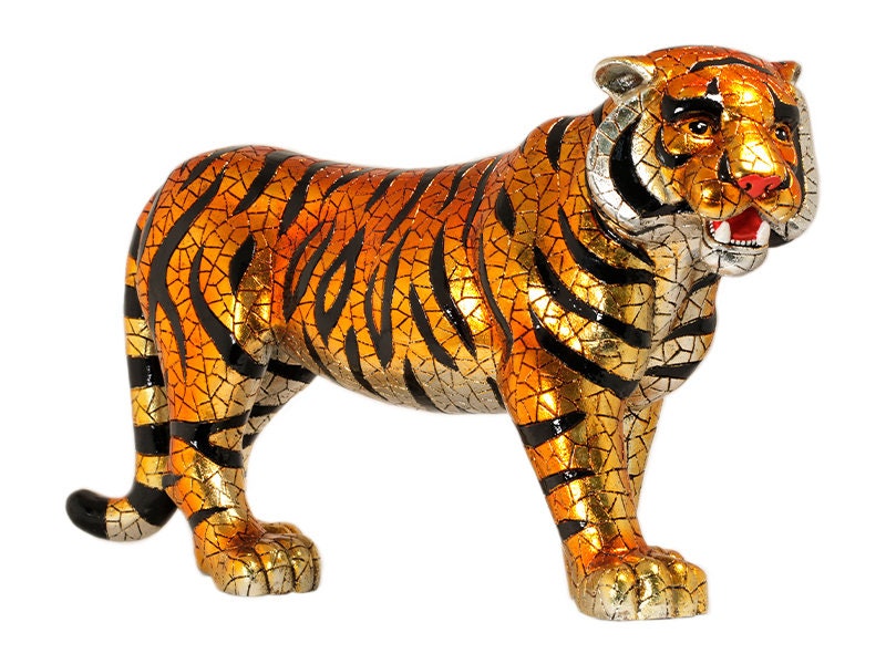 Très Grande Statue de Tigre, en Mosaïque Barcino, Longueur 42 Centimètres, Pour Collection ou Décora