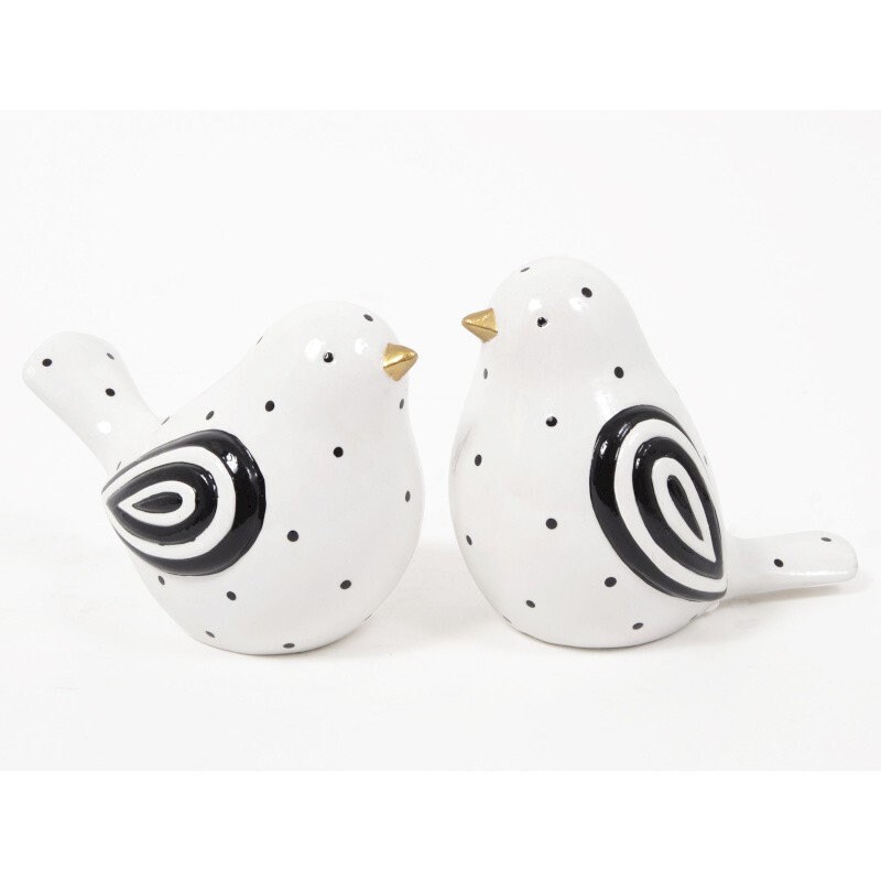 Sculptures Couple d'oiseaux, en Céramique Noire et Blanche. Hauteur 10 Centimètres Longueur 14 Centi
