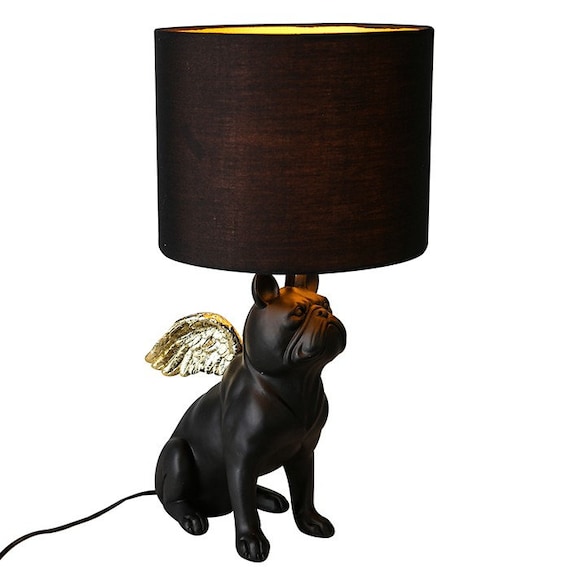 French Bulldog Dog Lamp With Wings Black Resin Height 9 8 French Bulldog Dog Lamp With Wings, French Bulldog Lamp