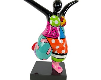 Statue de femme ronde "Nana danseuse" en résine multicolore, hauteur 31 centimètres avec le socle