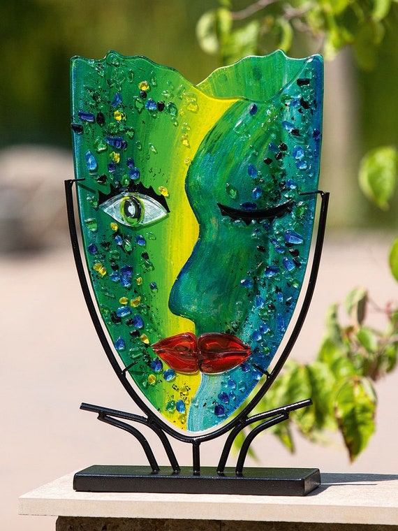 Vaso viso Vista, in vetro colorato, altezza 48 centimetri, pezzo originale  per una decorazione unica -  Italia