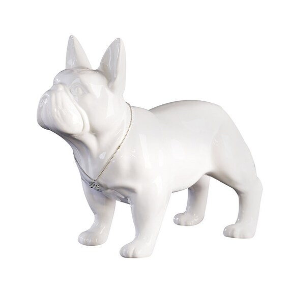 hauteur 30 cm Grande statue de Bouledogue Français en céramique argentée