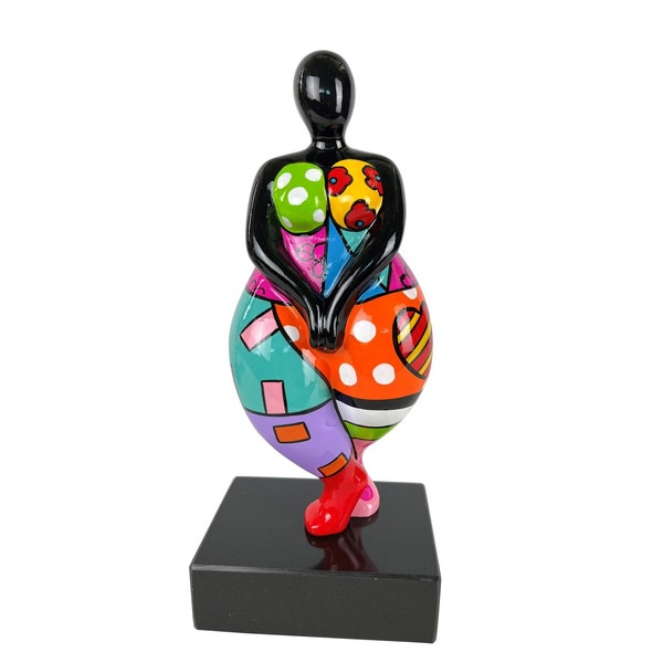 Statue of round woman "Nana dancer", multicolored resin, height 12'2 inches with the base