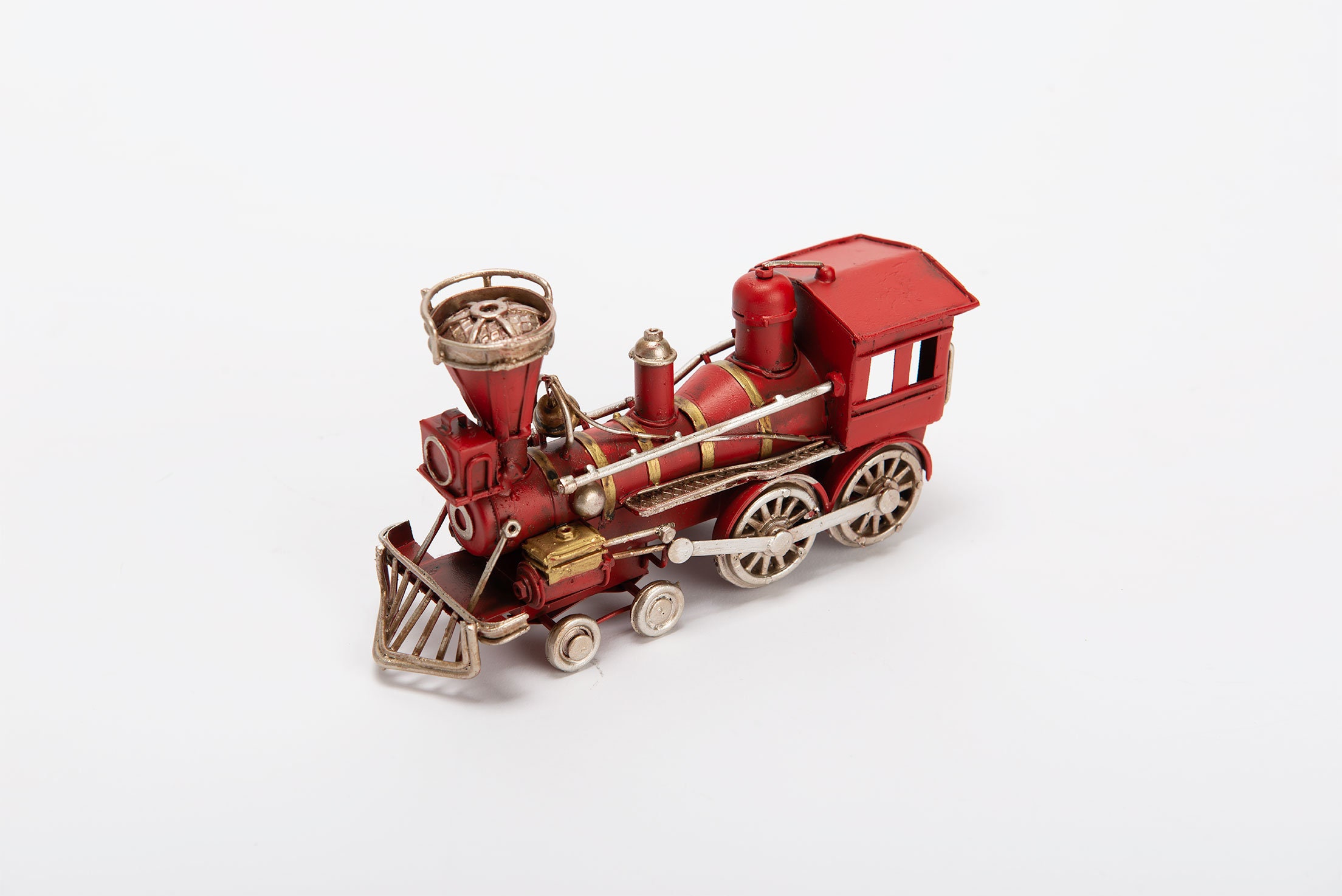 Locomotive de Train en Métal Rouge et Doré, Pour Collection ou Décoration. Hauteur 16 Longueur 9 Cen