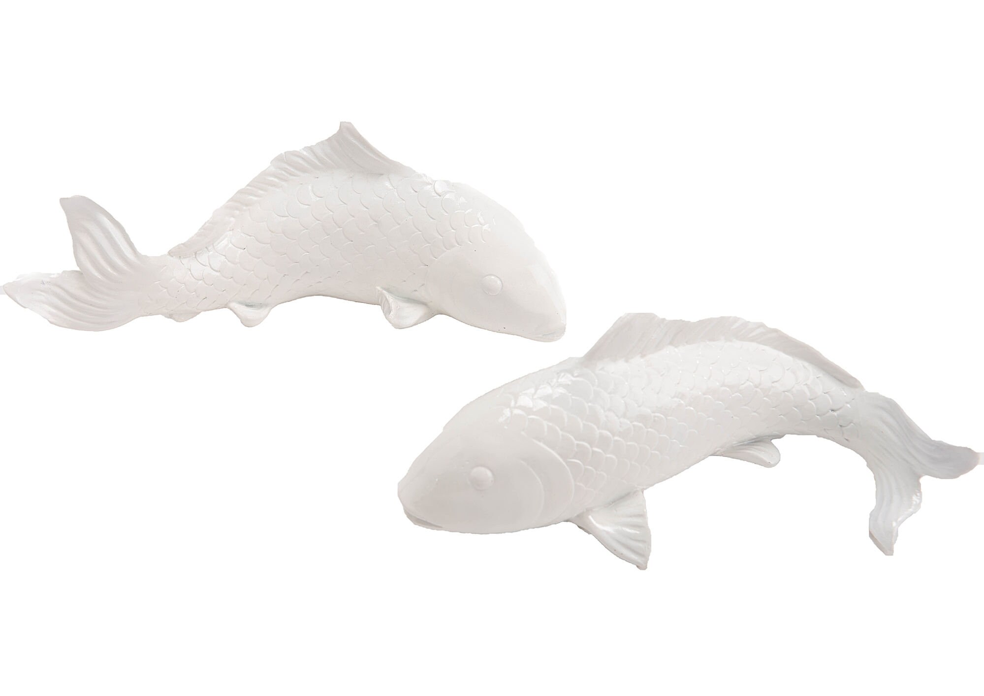 Lot de 2 Statues Poissons, en Céramique Blanche, Longueur 29 Centimètres