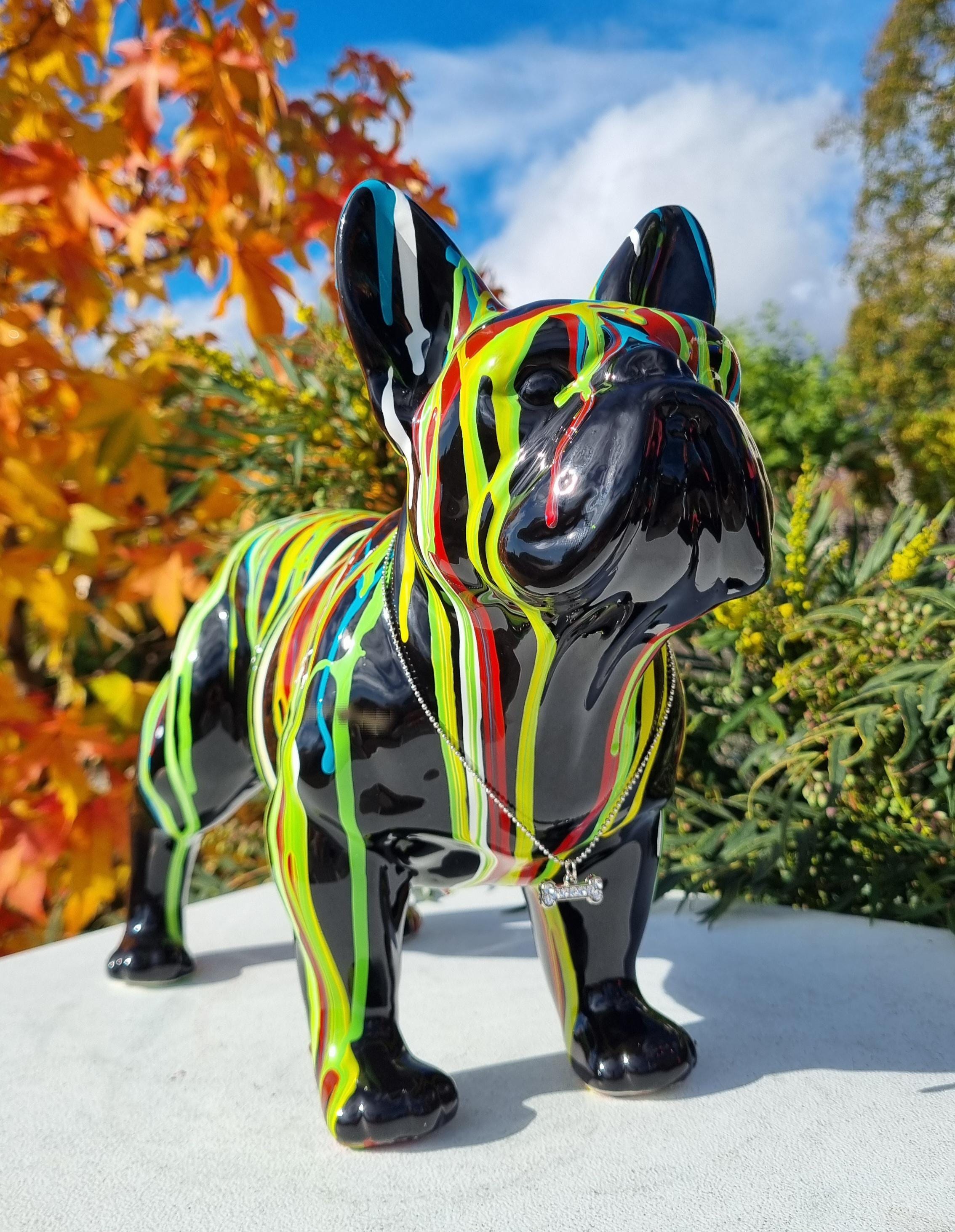 Statue chien bouledogue Français debout origami noir - 40 cm | Prin