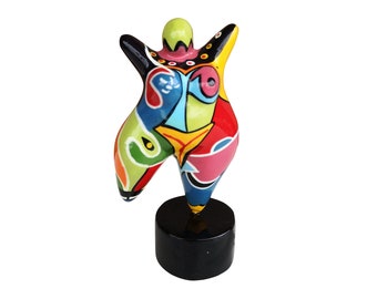 Petite statue de femme ronde "Nana" en résine multicolore, hauteur 12 centimètres