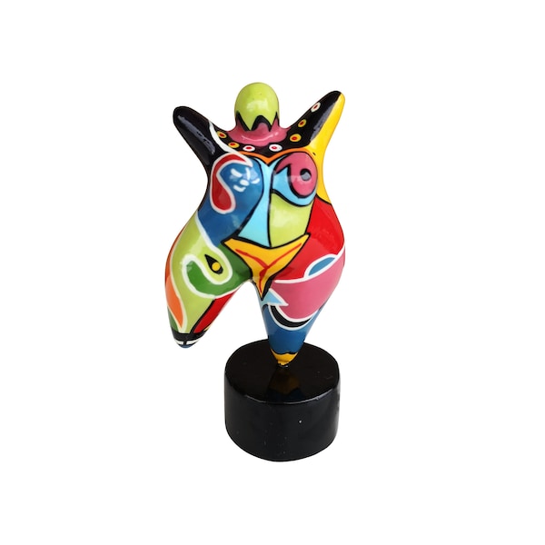 Statue of dancer woman "Nana" multicolored resin, for decoration or collection. Height 4,7 inches with the base (12 centimeters)