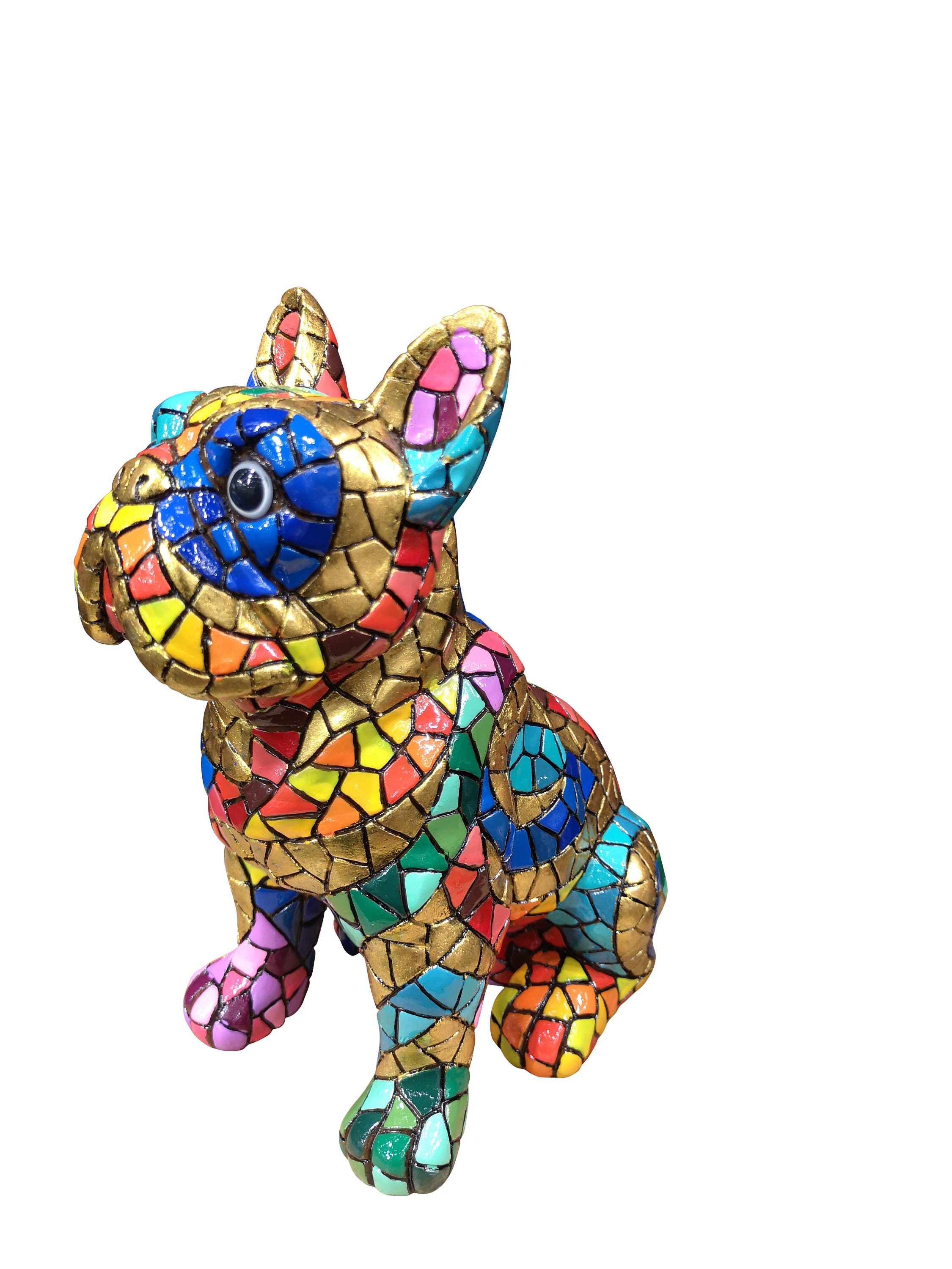 Très Grande Statue de Chien Bouledogue Français, Modèle Carnival en Mosaïque Barcino. Hauteur 40 Cen