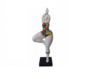 Grande statue de femme ronde multicolore "Nana danseuse", Modèle "Nella" décoration Laure Terrier, hauteur 52 centimètres