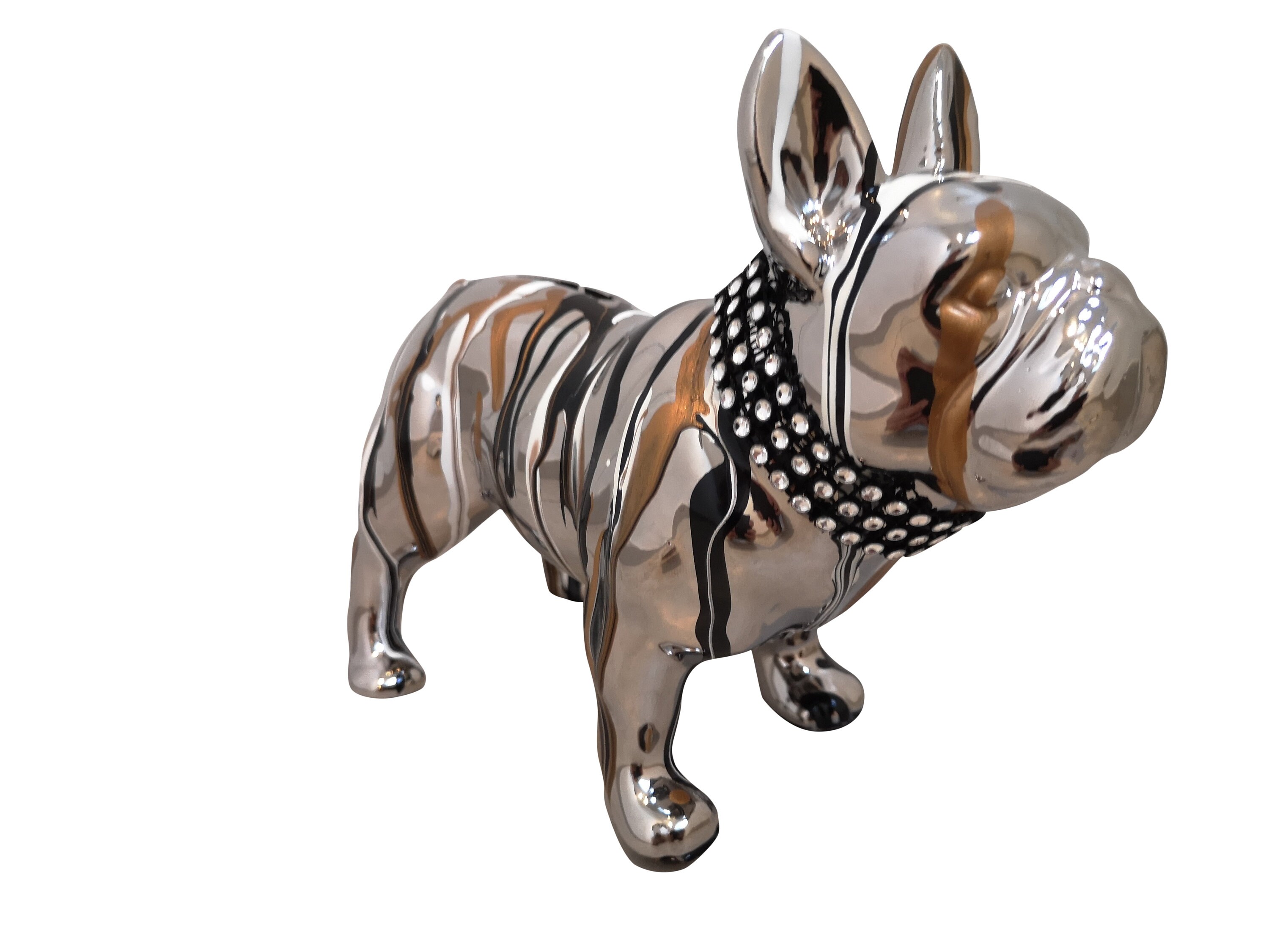 Spardose für Hunde mit französischer Bulldogge aus silberner Keramik,  Modell Garence, Dekoration Laure Terrier. Länge 17 Zentimeter - .de