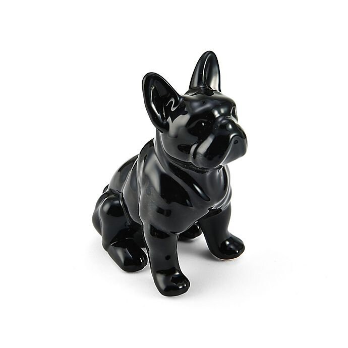 statue de Chien Bouledogue Français, en Céramique Noire, Hauteur 17 Centimètres. Livraison Septembre