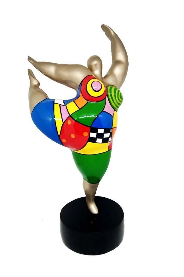 Statue de Femme Danseuse, Style Nana Niki Saint Phalle, en Résine Multicolore. Hauteur 28 Centimètre