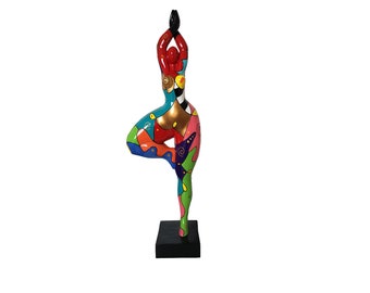 Grande statue de femme ronde multicolore "Nana danseuse", Modèle "Emma" décoration Laure Terrier, hauteur 52 centimètres