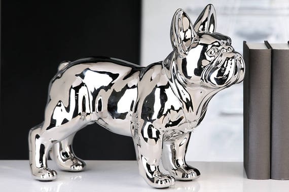 Grande statua di cane Bulldog francese in ceramica, posizione