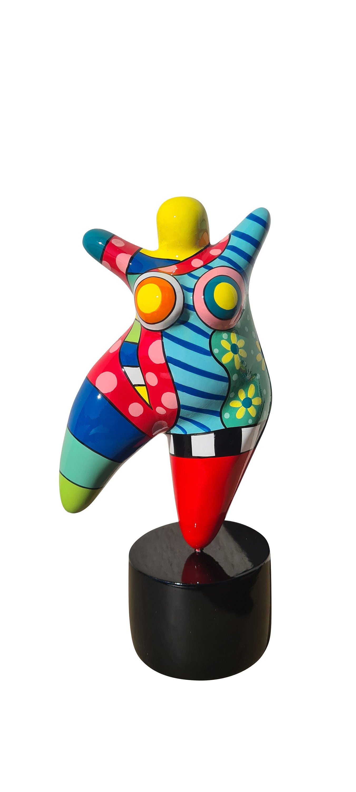Statue de Femme Danseuse, Style Nana Niki Saint Phalle, en Résine Multicolore. Hauteur 26 Centimètre