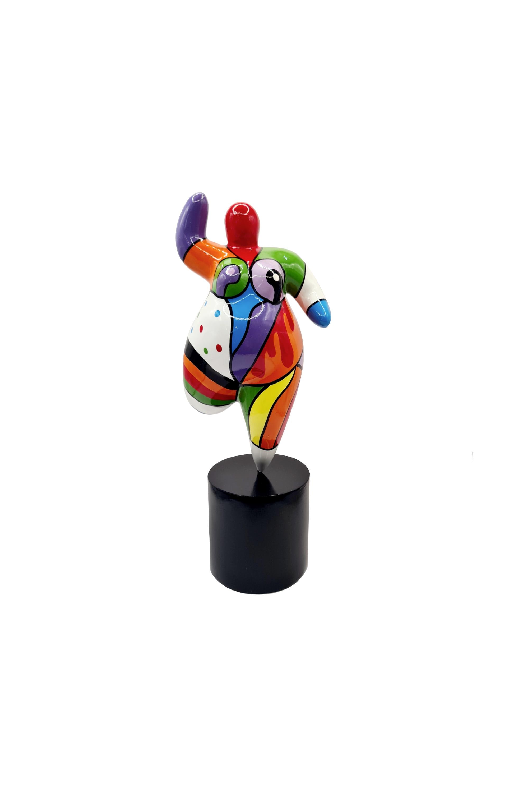 Statue of round woman "Nana dancer" multicolored resin. Height 40 centimeters with the base