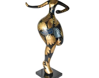 Sehr große Statue einer Nana-Frau oder Tänzerin aus schwarz-goldenem Harz. Höhe 140 Zentimeter. Für eine originelle Dekoration!