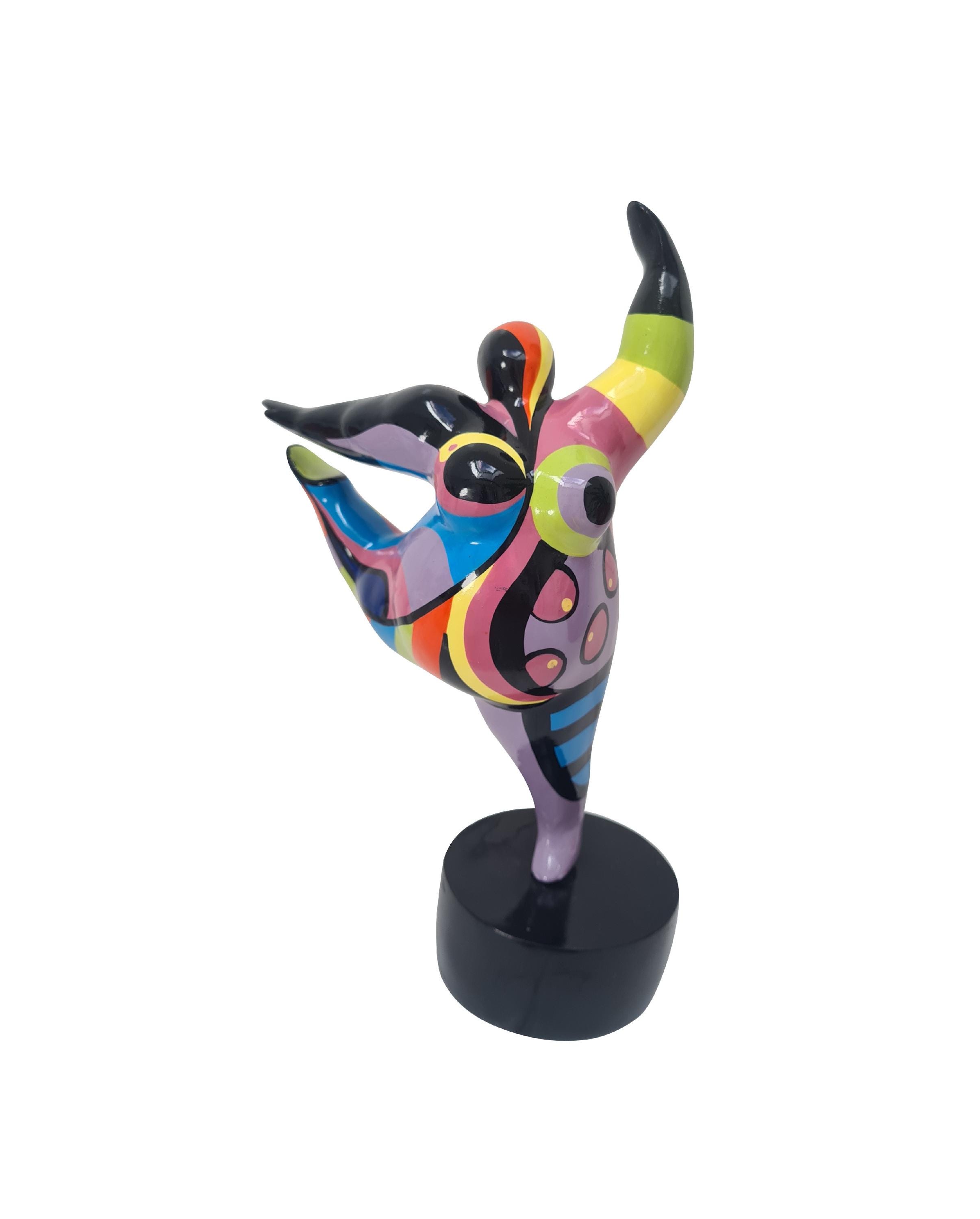 Statue of round woman "Nana dancer" multicolored resin. Height 15 Inches with the base