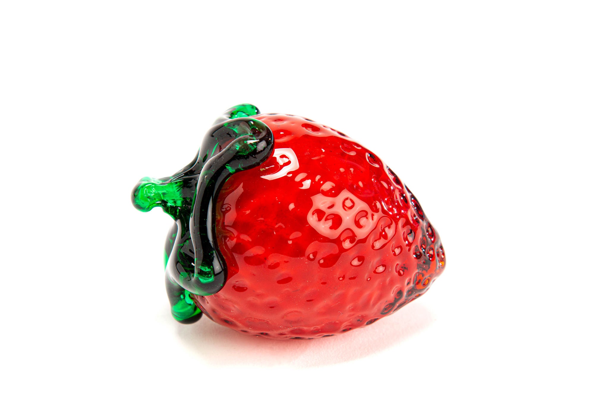 Sculpture de Fruit en Verre, Fraise Rouge, Longueur 9 Centimètres. Pour Décoration La Cuisine