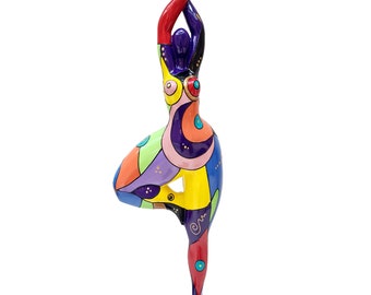 Große mehrfarbige runde Frauenstatue „Nana-Tänzerin“, Modell „Prunelle“, Dekoration Laure Terrier, Höhe 52 Zentimeter