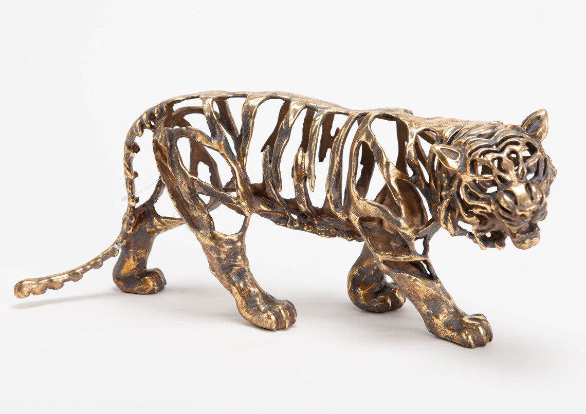 Large tiger statue in golden resin length17'7 inches Etsy