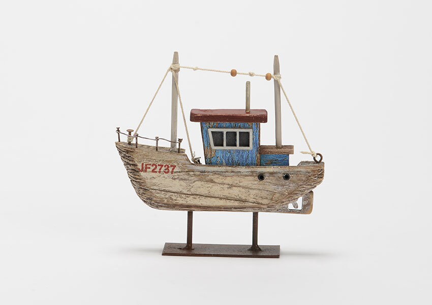 Petite Sculpture de Bateau Pêcheur, en Bois, Hauteur 14 Centimètres. Pour Collection ou Décoration M