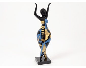 Grande statue de femme ronde "Nana danseuse" en résine multicolore. Hauteur 80 centimètres avec le socle