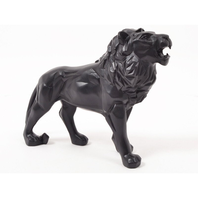 statue de Lion en Résine Noire, Hauteur 21 Centimètres et Longueur 29 Centimètres. Pour Décoration o